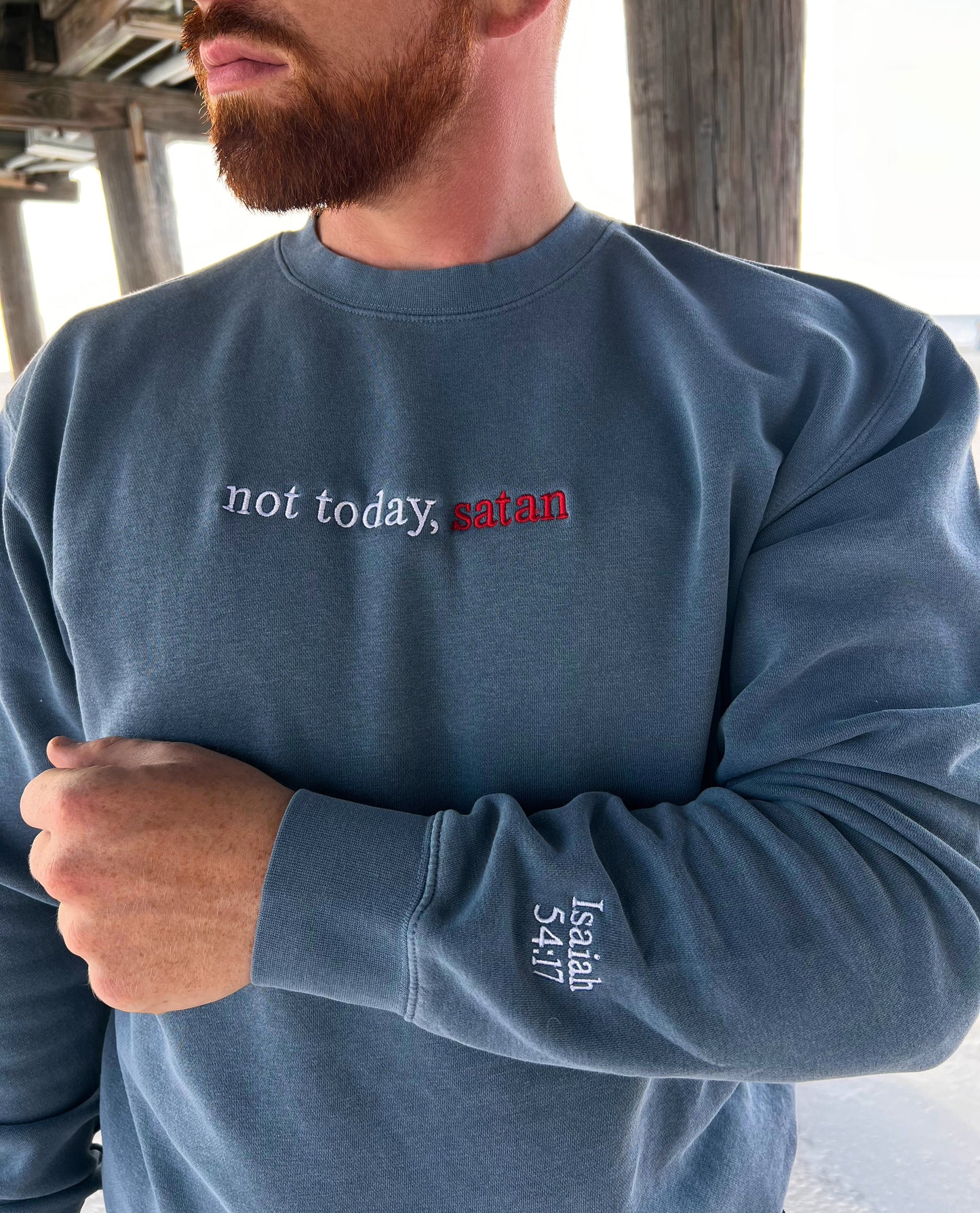 Not Today Satan Crewneck- Slate Blue