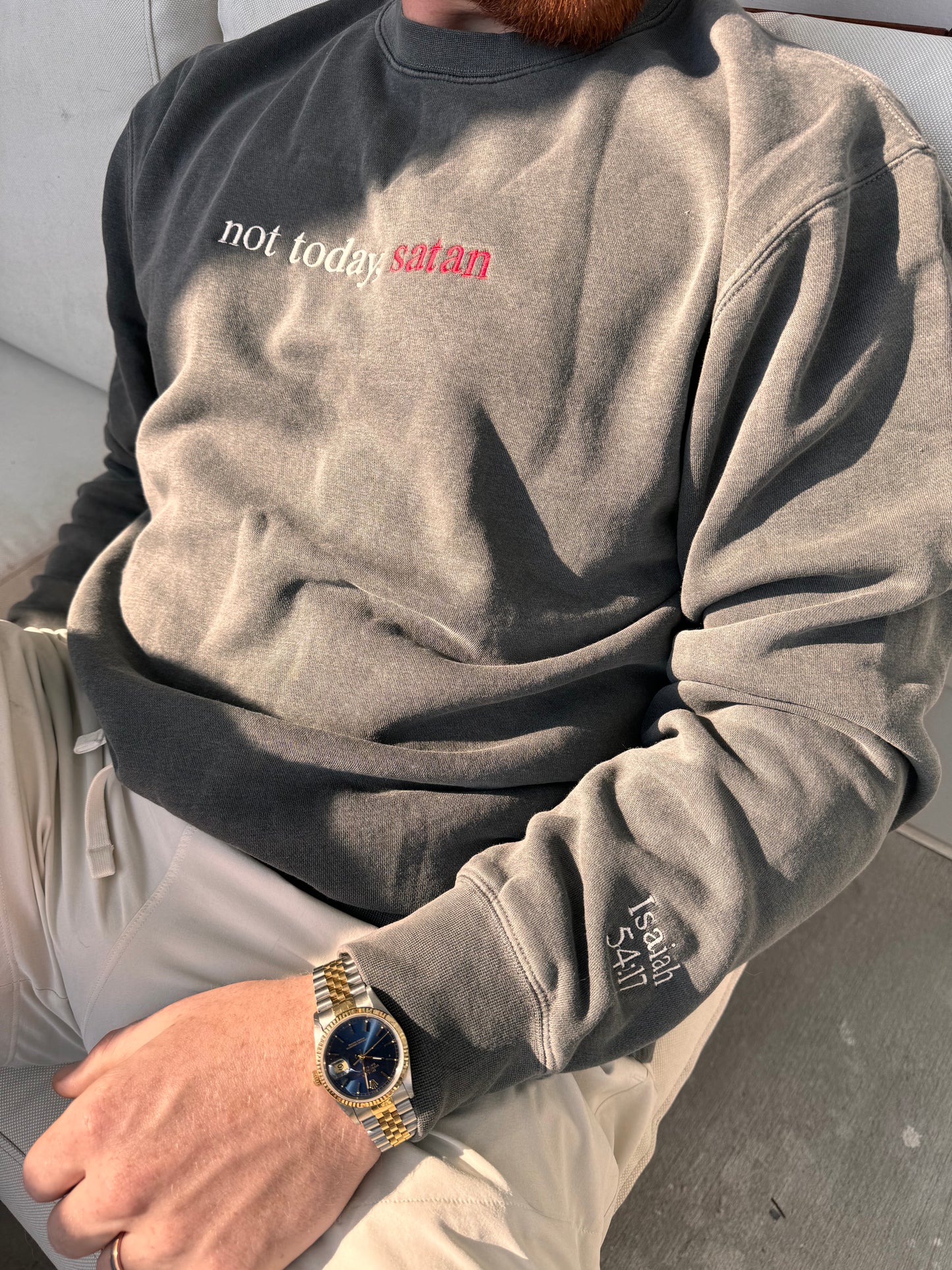 Not Today Satan Crewneck- Smoked Grey