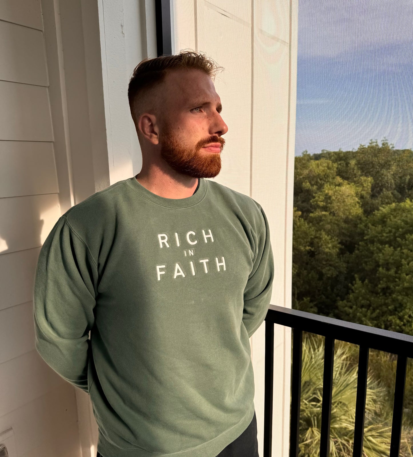 Rich In Faith Crewneck- Alpine Green